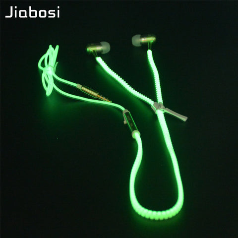 Glow in the dark earphone with zipper